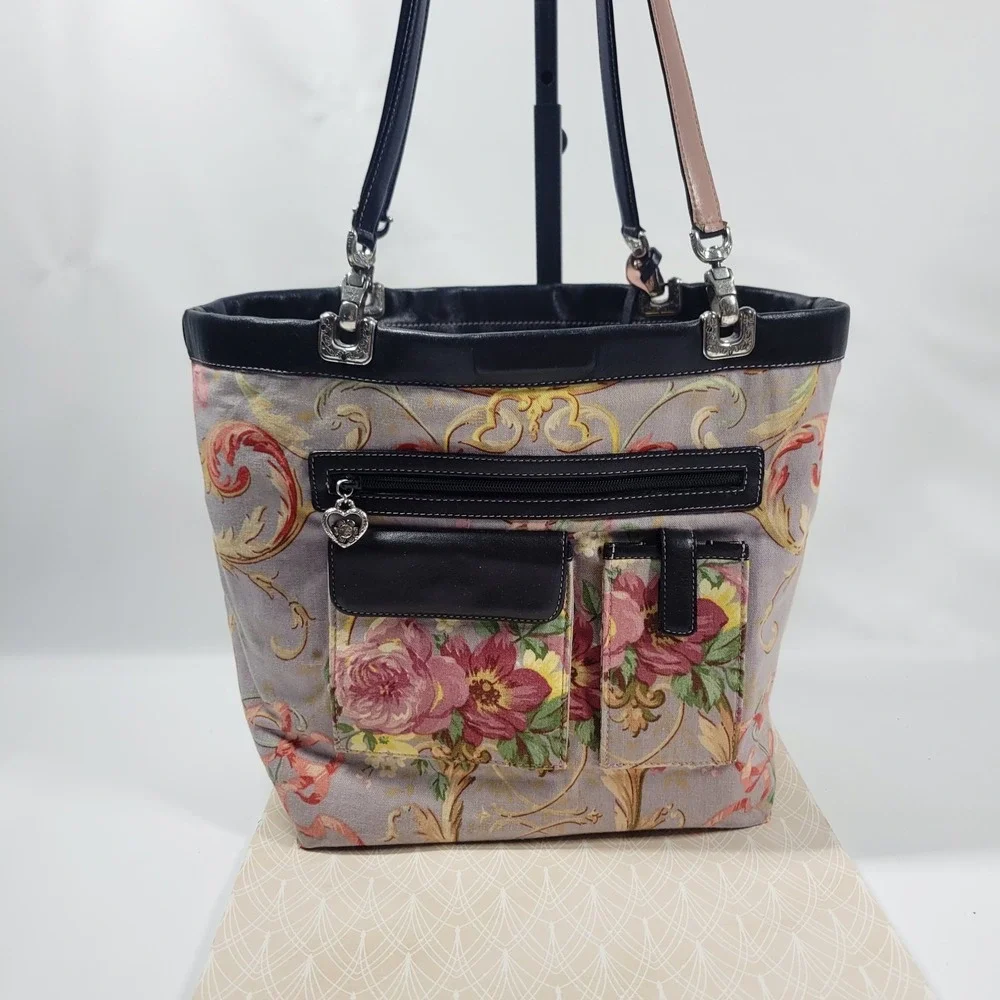 Y2K Brighton Jodi Leather Handbag Purse Black Reversible French Country Tote